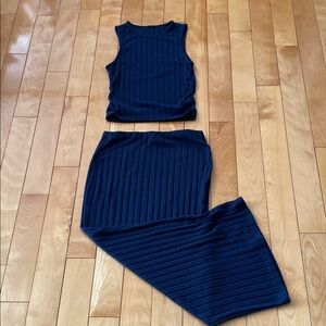 M.   SO SOFT Navy Blue Ribbed Skirt Set